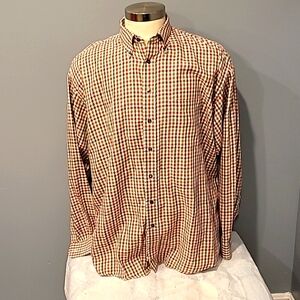 AUTH BURBERRY LONDON BLACK RED YELLOW STRIPE CHECK COTTON FITTED SHIRT SIZE 2XT